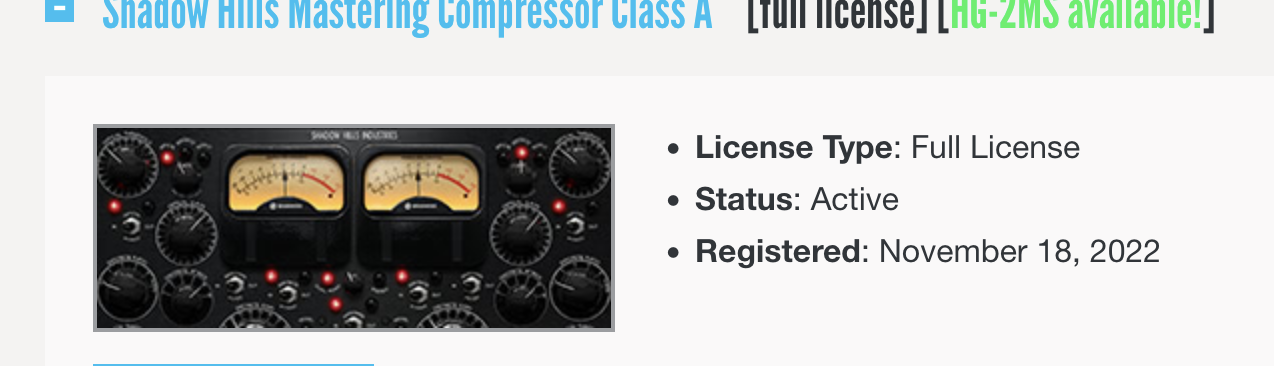 Plugin Alliance Shadow Hills Mastering Compressor Class A
